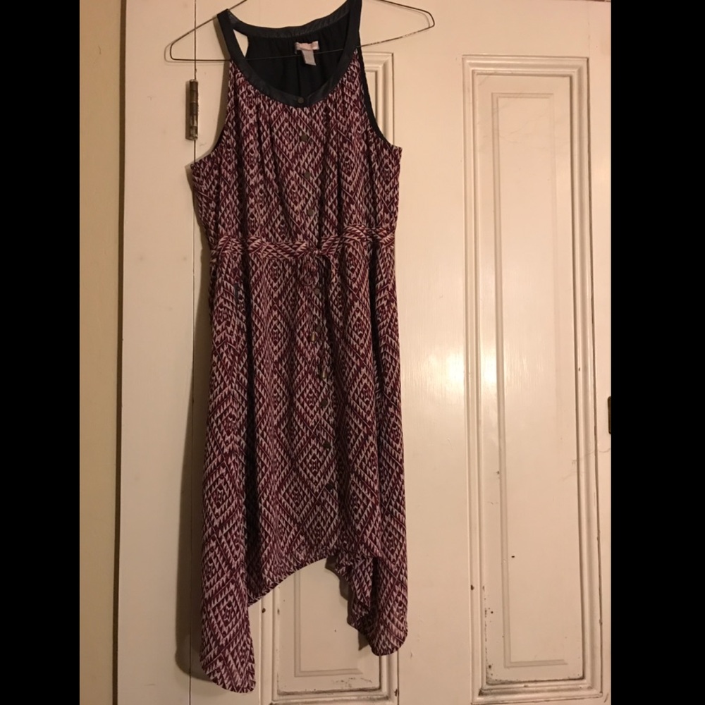 Aztec print dress with leather straps